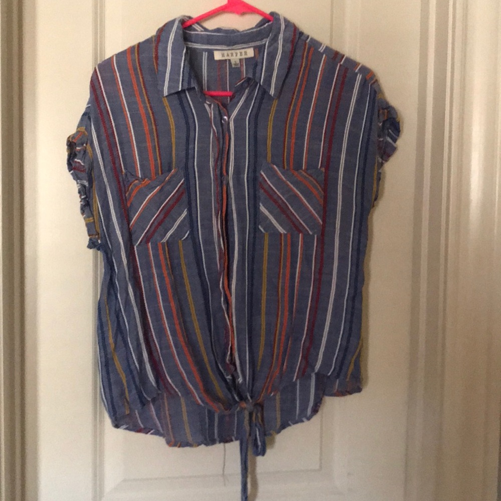multicolored short sleeve button down